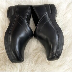 Dansko Sleek Black Leather Upper Slip On Clog Mule Shoe sz 39 Nurse Comfort Loaf
